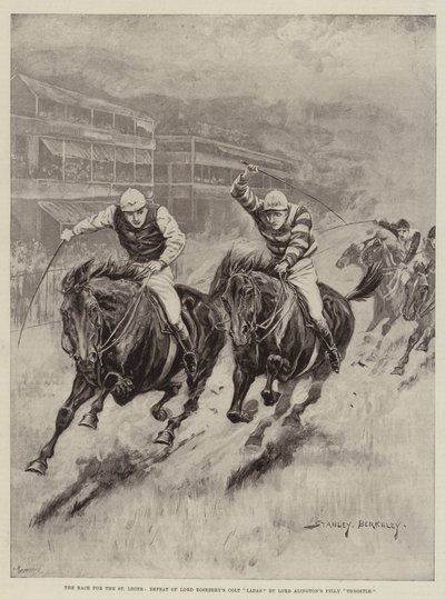 La course pour le St Leger, défaite du poulain Ladas de Lord Rosebery par la pouliche Throstle de Lord Alington - Stanley Berkeley